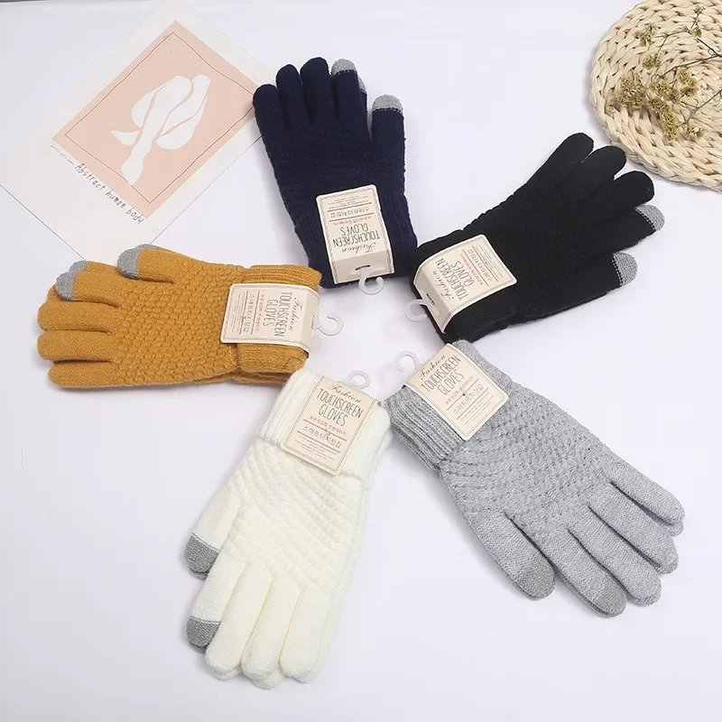 

2023 Women Cashmere Knitted Glove Touchscreen Unisex Winter Gloves Warm Thick Mitten For Mobile Phone Tablet Pad Solid Color