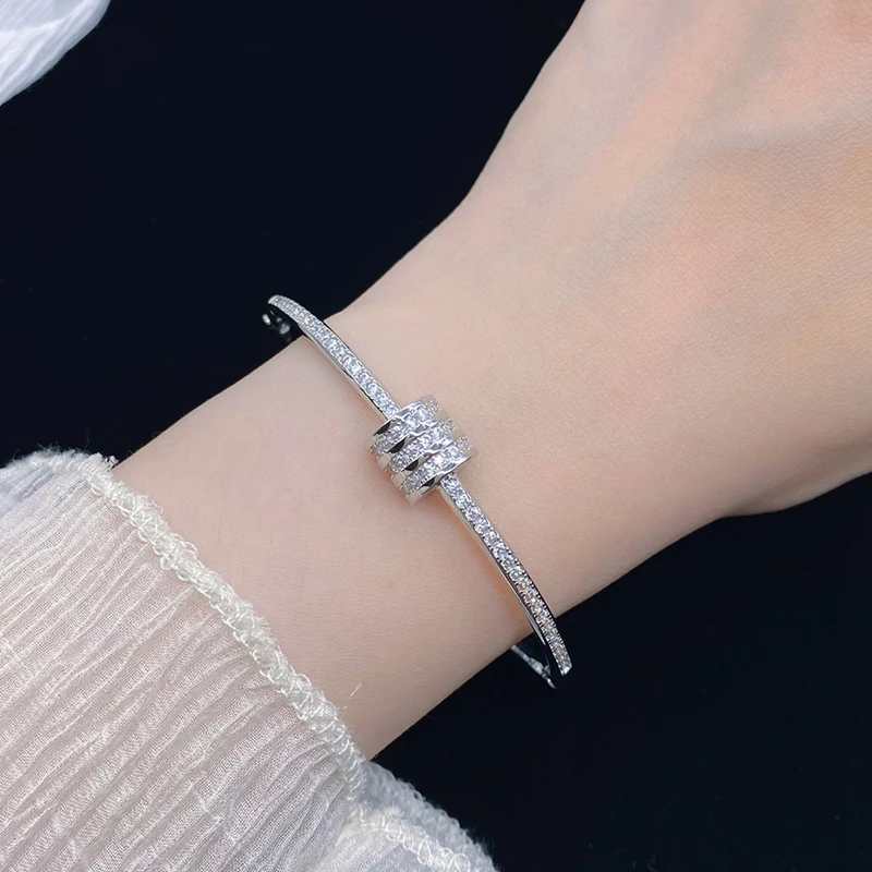 

Trendy Charm Cubic Zirconia Round Open Adjustable Bangle Bracelets for Women Girls CZ Bridal Wedding Party Jewelry Gift