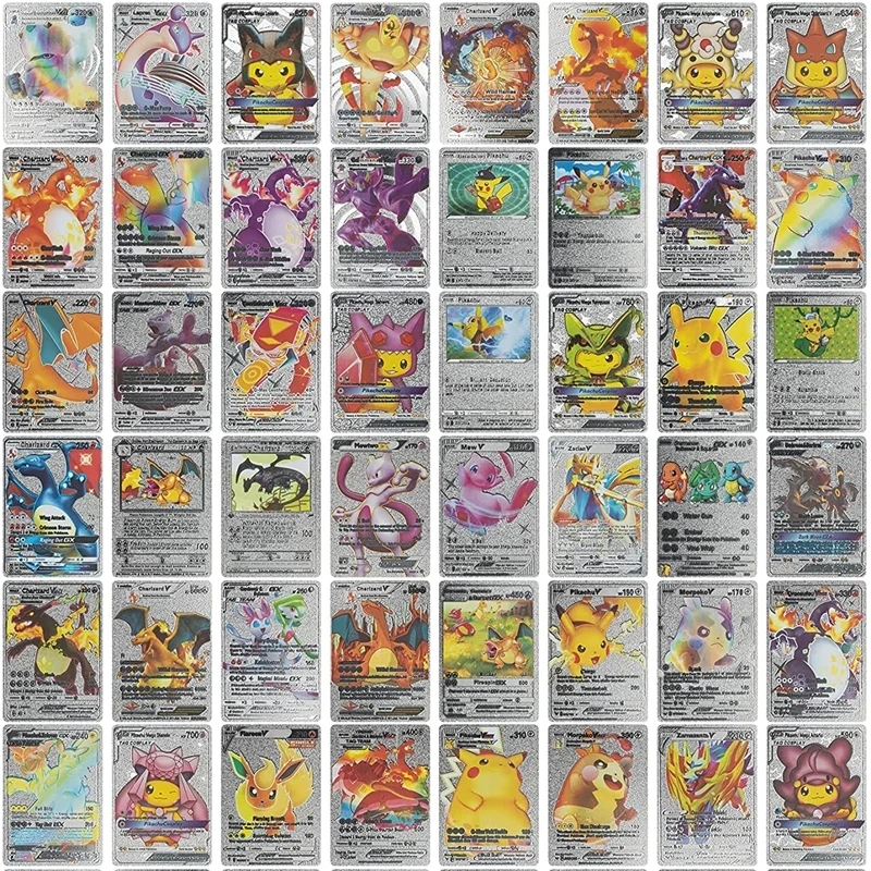 

Pokemon Испанский/английский редкие металлические золотые карты Серебряная коробка Charizard Vmax GX коллекция карт игра боевой тренажер детские игрушки подарок