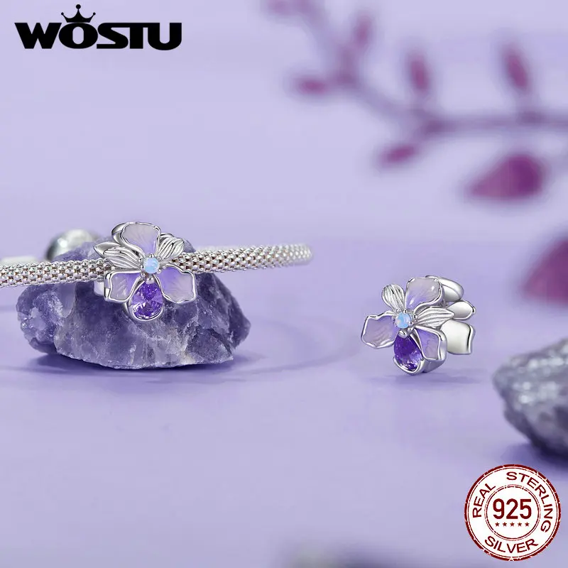 WOSTU 신비한 나비 매력 보라색 아이리스 꽃 비즈 크리스탈 펜던트 맞는 DIY 팔찌 목걸이 파티 선물