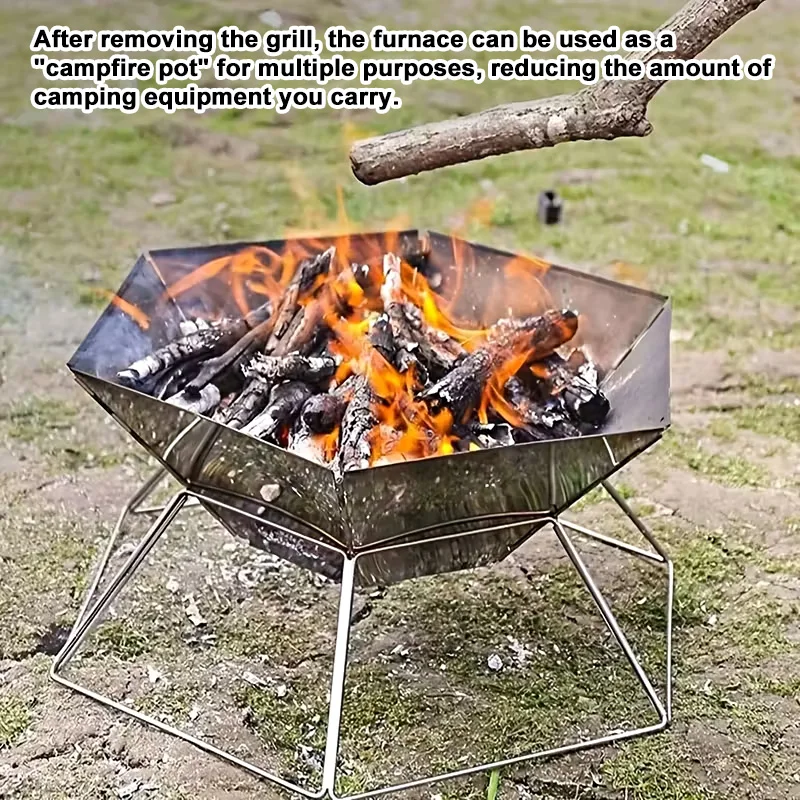 Klappbarer Edelstahl-Grill für den Außenbereich, Campingkocher, Feuerstelle, rostfrei, leicht, tragbarer Kochherd für Picknick und Camping – Detail 7