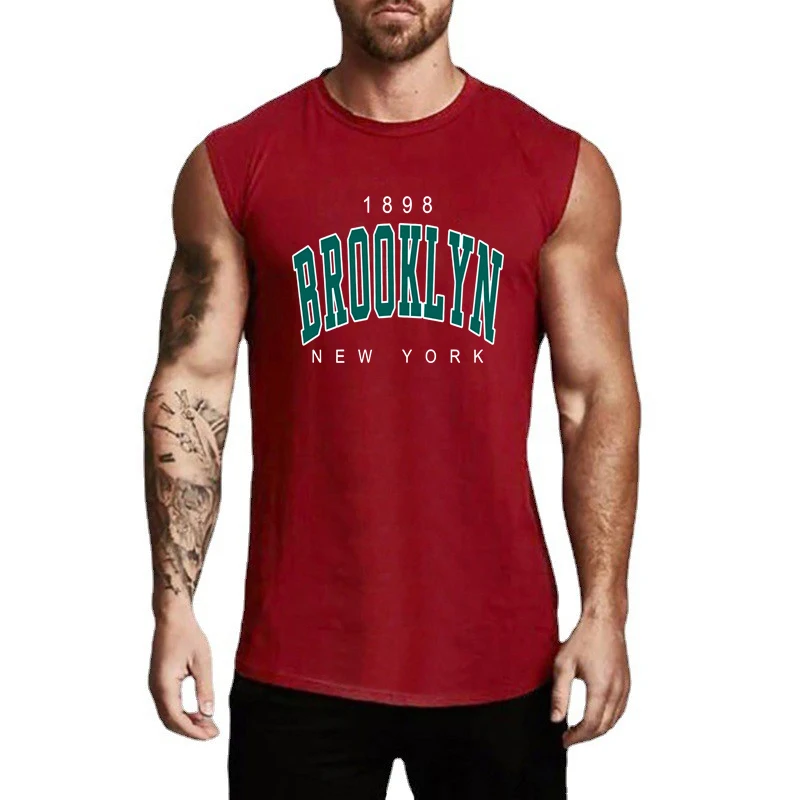 

1898 Brooklyn New York Printed Sport Singlets Gym Bodybuilding Sleeveless Cotton T-Shirts Mens Fitness Workout Muscle Tank Tops