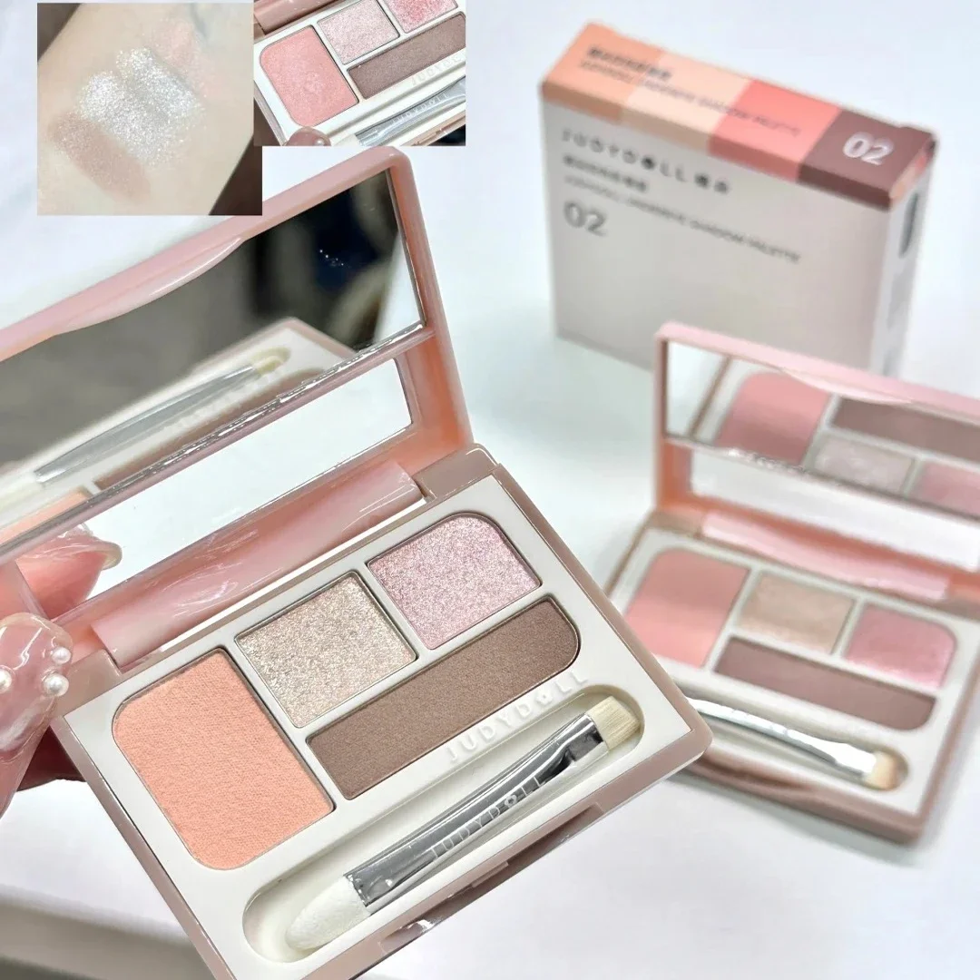 4Color Eyeshadow Silkworm Palette Blush Eyeliner Highlight Contour Palette Brighten Face Makeup Judydoll