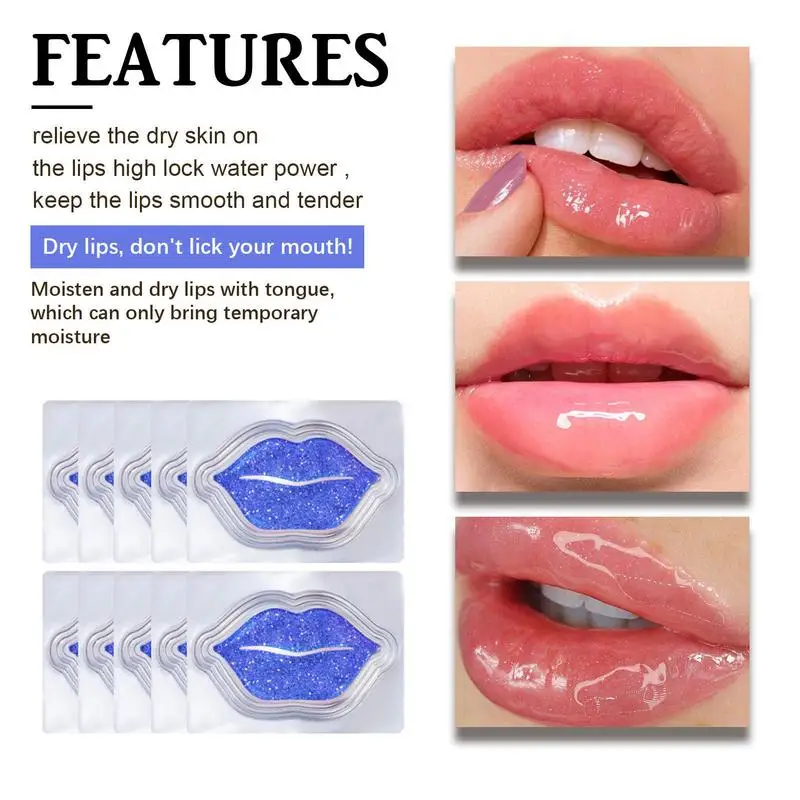 thumbnail image 2 of 10 piezas de mascarilla hidratante para labios, parches antienvejecimiento, parches naturales antiagrietados para labios, parches nutritivos para el cuidado de los labios con colágeno, 2 of 6