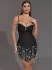 Women Celebrity Sexy Beading Crystal Black White Mini Bodycon Bandage Dress 2024 Knitted Elegant Evening Club Party Outfit 1