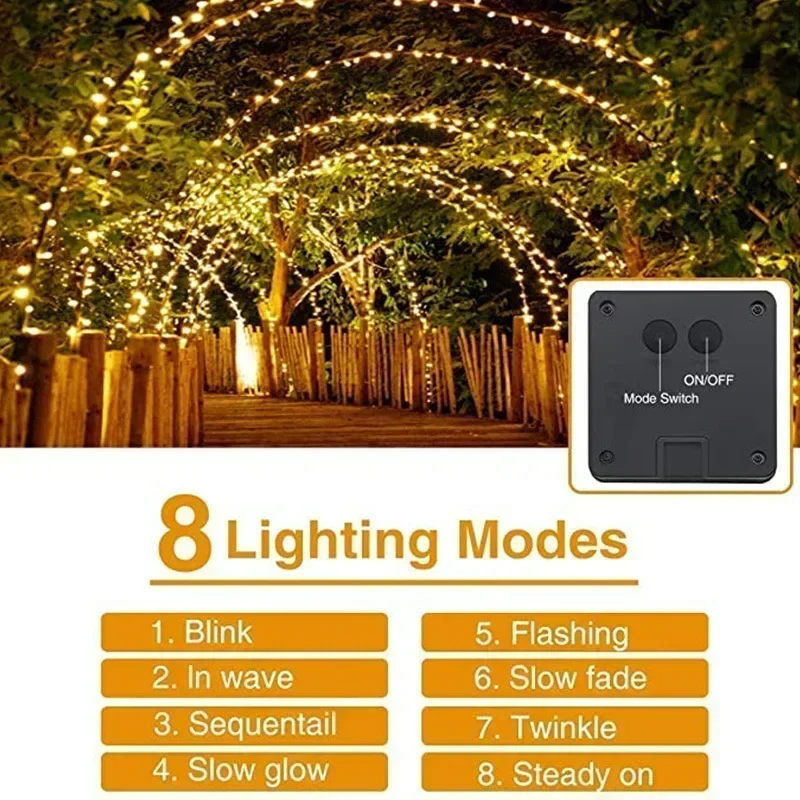 Solar fairy lights 1 set outdoor waterproof 8-mode copper wire fairy tale Christmas light for outdoor garden