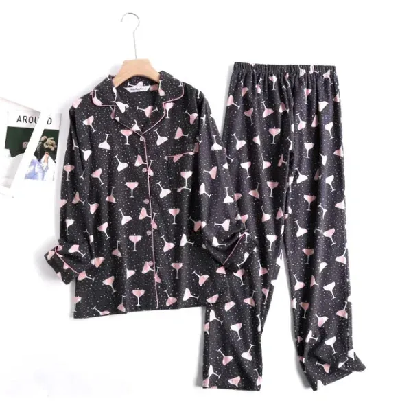 Cotton Flannel Women's Long Pants Pajamas Sets for Sleepwear Plaid Design Loose Autumn and Winter Long Sleeve Trouser Suits women pajamas set women pajama suit cotton pajamas set