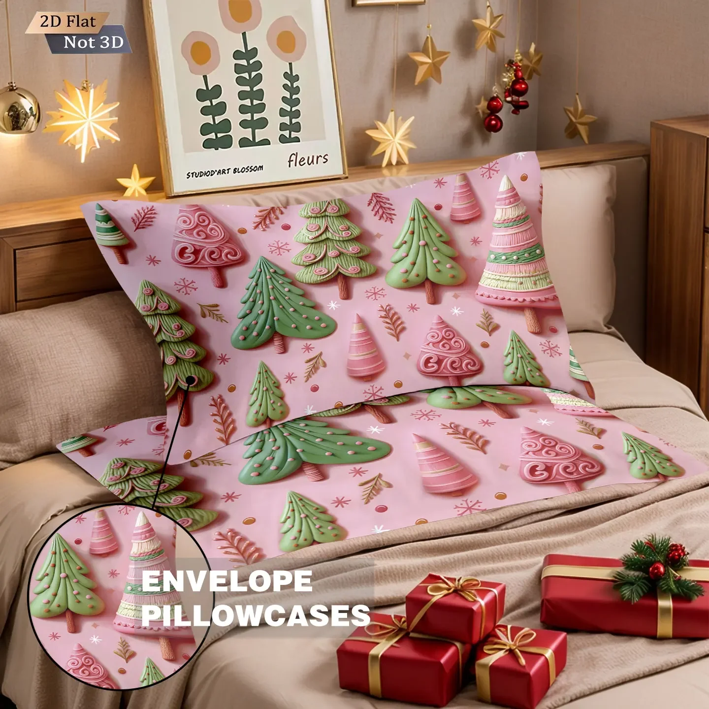 3pcs Christmas tree print coreless bedding set multi size bedroom dormitory duvet covers soft and machine washable decoration