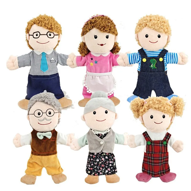 Family Hand Puppet Doll Stuffed Plush Toy Glove Grandparents Mom Dad Plushie Educational Story Telling Cognition Figure for Kids