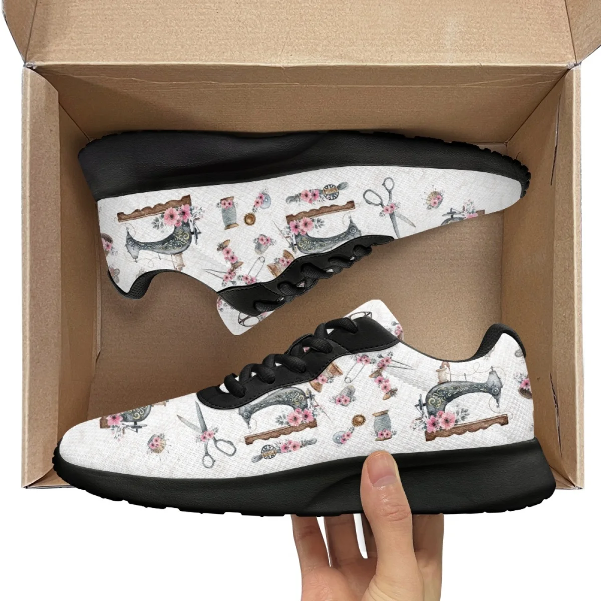 Sewing Machine Flower Pattern Women's Jogging Shoes Cozy Soft Sneaker Durable Gym Teen Sneakers Print On Demand tenis masculino