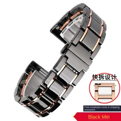 Elegant Ceramic Watch Strap - Precision Steel Watchband for Men and Women, Luxurious Design in 18mm, 20mm, 22mm Sizes (Black rose gold)