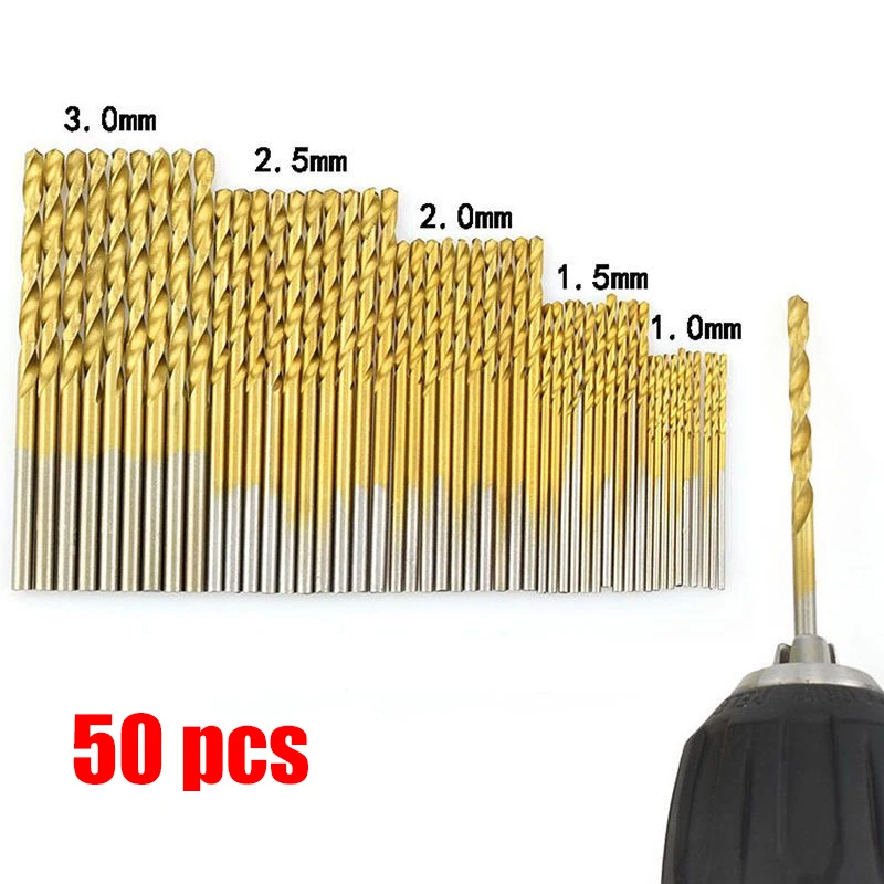 

50pcs/set Twist Drill Bit Titanium Coated Drills High Speed Steel Drilling High Quality Kwaliteit Power Tool 1/1.5/2/2.5/3mm