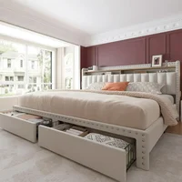 Bed Frame with Storage and Headboard, Upholstered King Bed Frame with Storage and 2 Drawers Bed,Frame with Storage 2