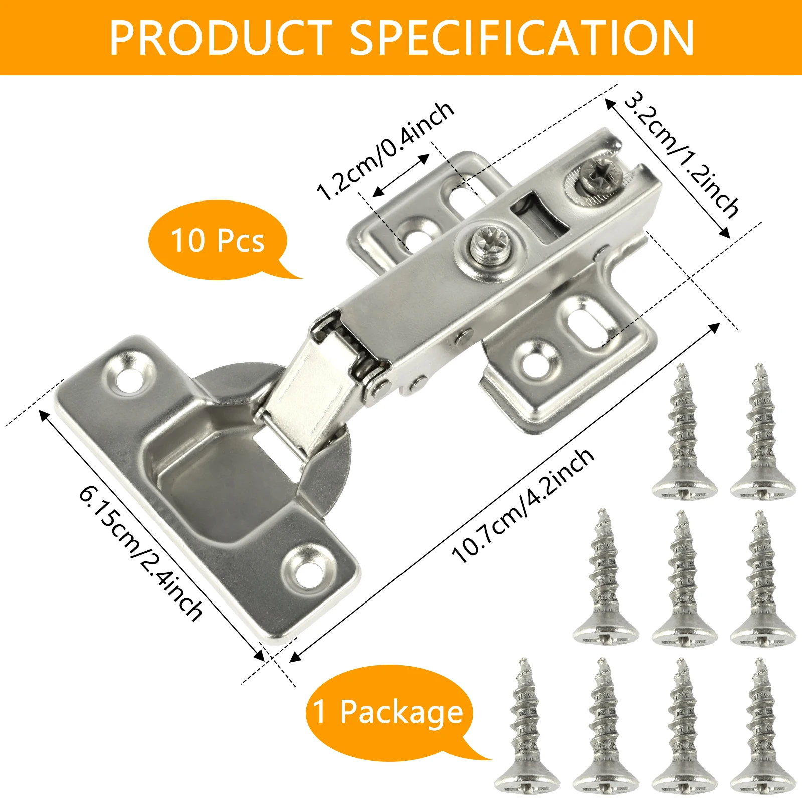 Cabinet Door Hinges 10Pcs Cupboard Hinges Full Overlay Mute Cold Rolled Steel Soft Close 95&deg;-105&deg; Opening Angle