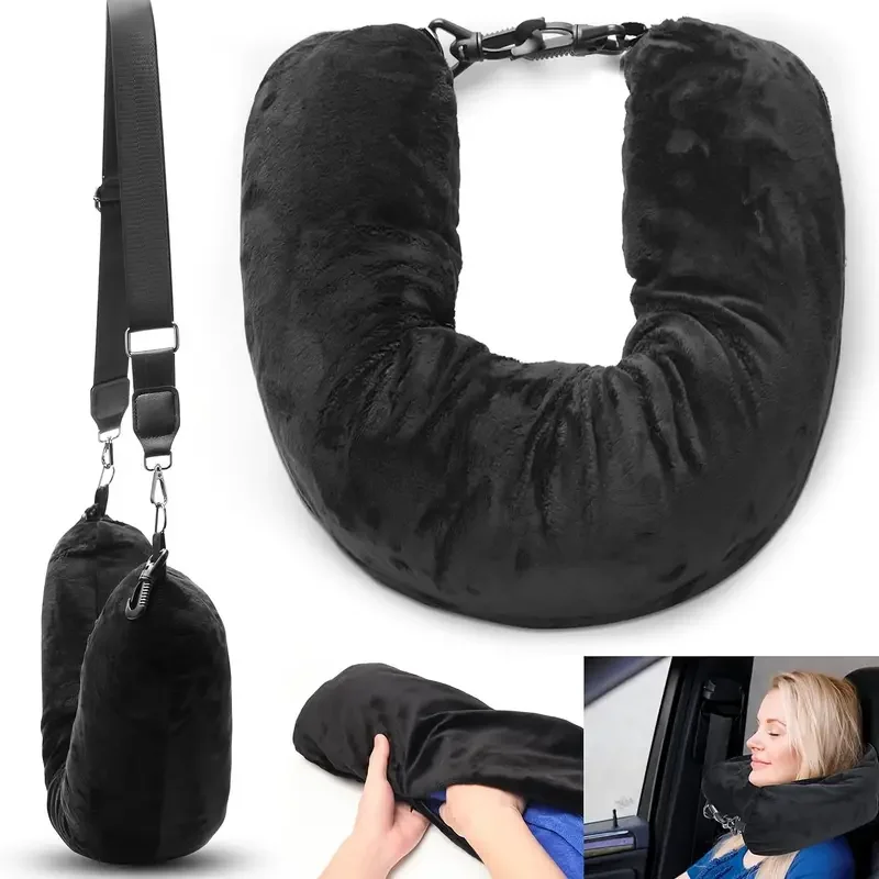 Neck Pillow Travel U-shaped Adjustable Soft Wool Cover Can Be Filled With Clothing For Comfort