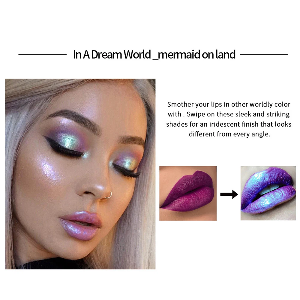 6 Colors Laser Holographic Lip Gloss Liquid Lipstick Mermaid Pigment Longlasting Glitter Lipgloss Waterproof Metallic Lip Makeup 5