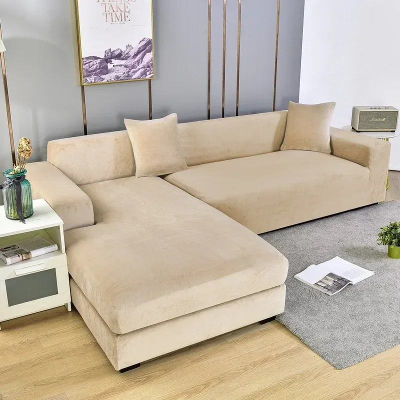 Velvet Elastic Sofa Covers 1/2/3/4 Seats Solid Couch Cover L Shaped Sofa Cover Protector Bench Covers 3
