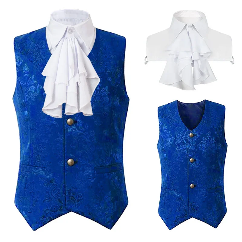 2024  Vest Men Renaissance Steampunk Coat Gothic Jacquard Waistcoat Single Breasted Business Formal Dress Vest for Suit 4