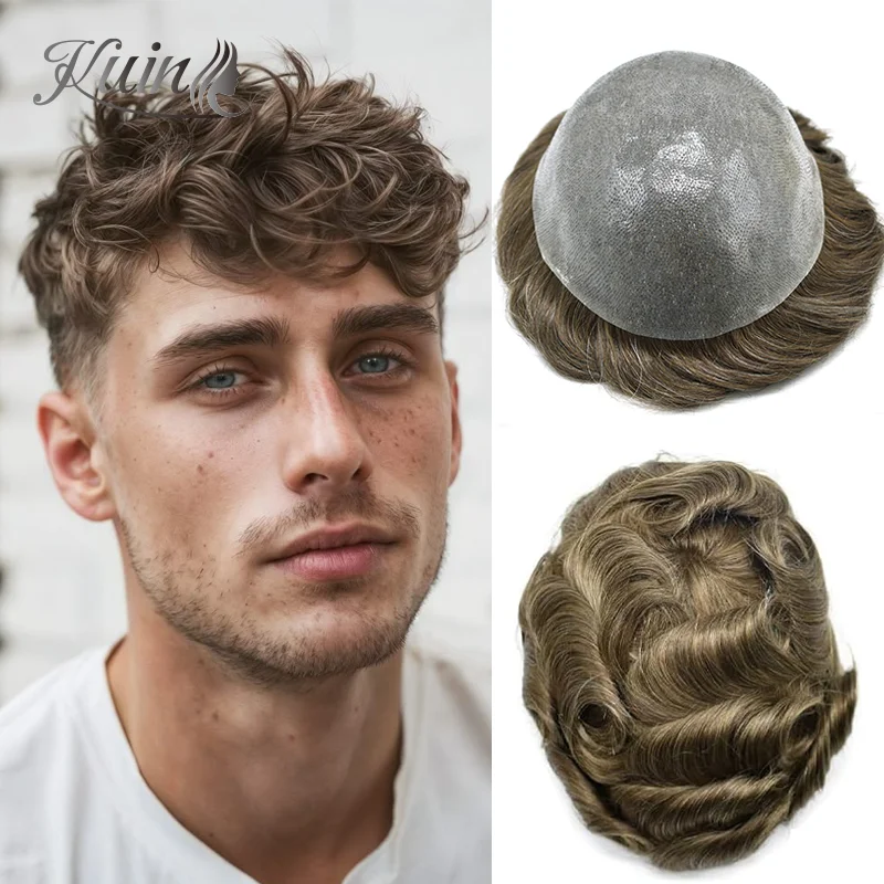 Men's Capillary Prosthesis 0.12-0.14 Full Pu Human Hair Wig Man ...