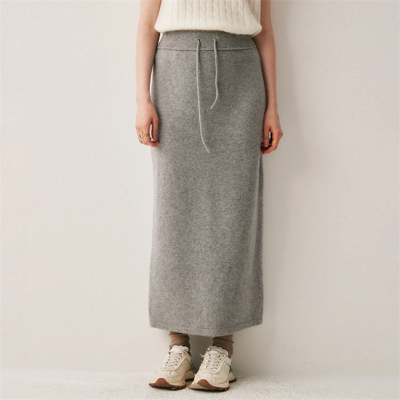 Women's pure cashmere long skirt drape