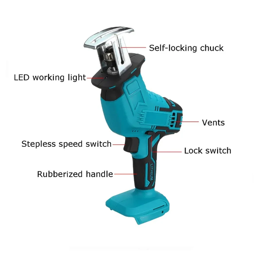 Cordless Reciprocating Saw Adjustable Speed ​​Electric Saw Wood Metal Pipe Cutting Power Tool Suitable for Makita 18v Battery
