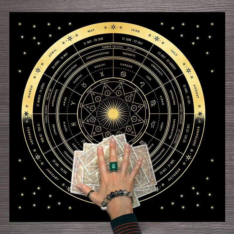 Tapestry Decorations Tarot Tapestry Wall Hanging Tarot tablecloth Altar cloth Wheel of the Zodiac Astrology Wheel of the Year sun moon Room Decor Art