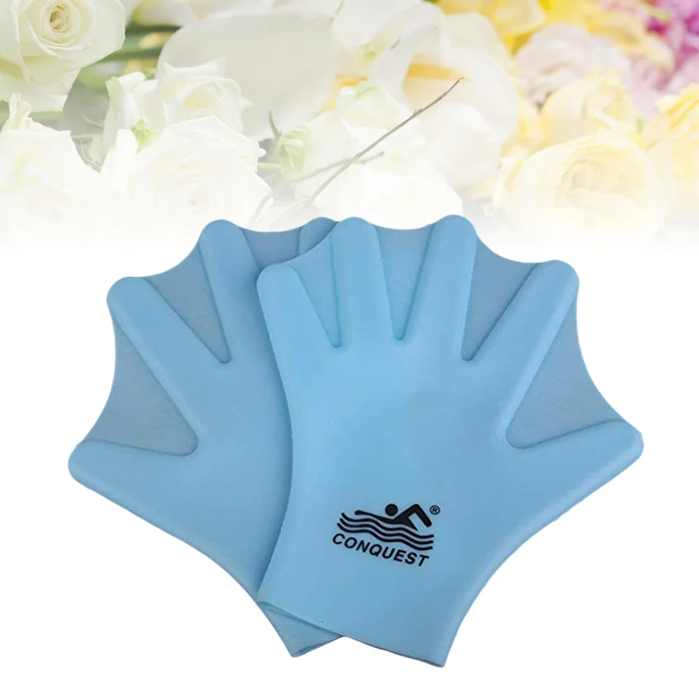 

1 Pair Silicone Swimming Gloves Webbed Aquatic Fit Traning Gloves Paddle Swimming Mittens Gloves Hand Web (Adult, Sky Blue)