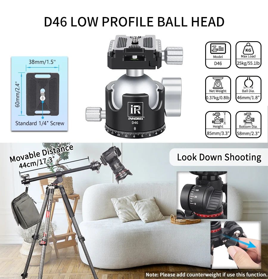 YT284C Professional Carbon Camera Tripod with rotatable multi-angle center colum