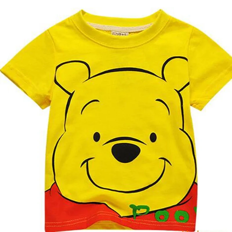 Fashion Cartoon Bear Winnie the Pooh Baby Tops Boys Tshirts Casual Tees Short Sleeve Clothes For Kids Girls Children Tops Yellow