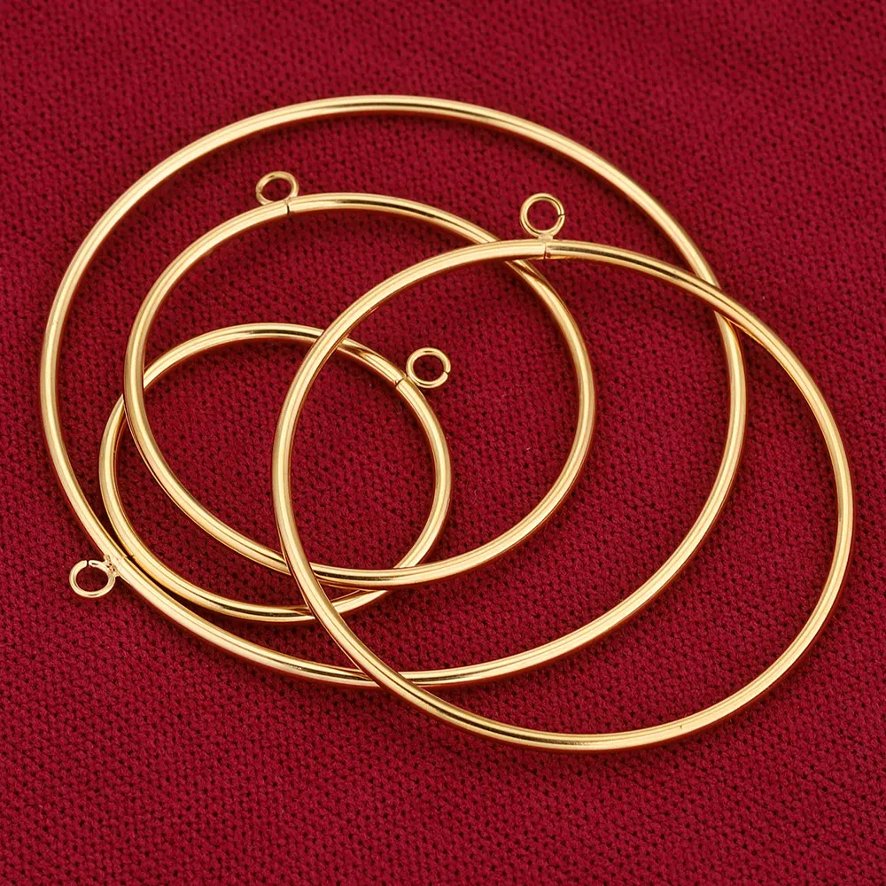 Set of 10 Gold-Plated Stainless Steel Large Circle Ring Charm Bezels