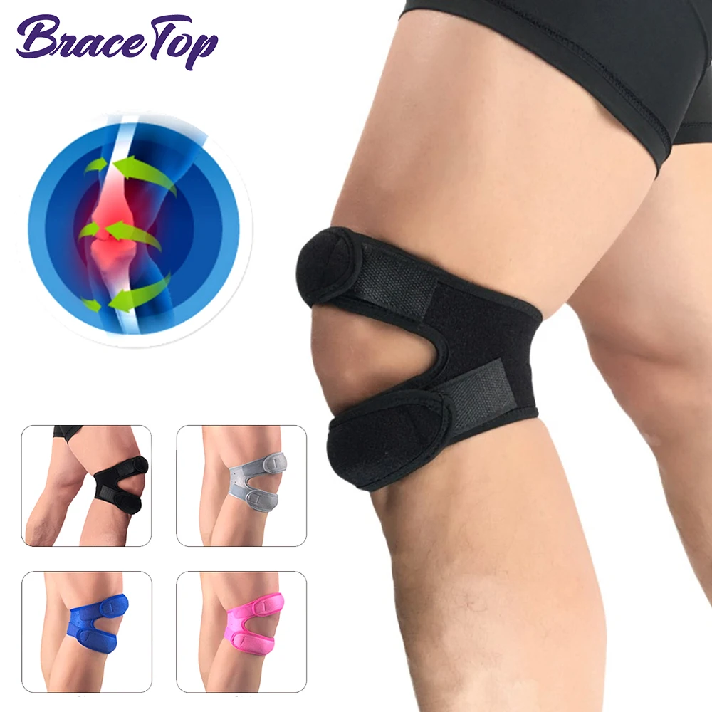 

BraceTop 1 PCS Sports Kneepad Double Patellar Knee Patella Tendon Support Strap Brace Pad Protector Open Knee Wrap Band Fitness