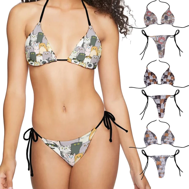Sexy Women Cute Cartoon animals Print Swimwear 2023 New Summer Style Lady  Bandage Bikini Set Push-Up Bra Bathing Suit Brazilian