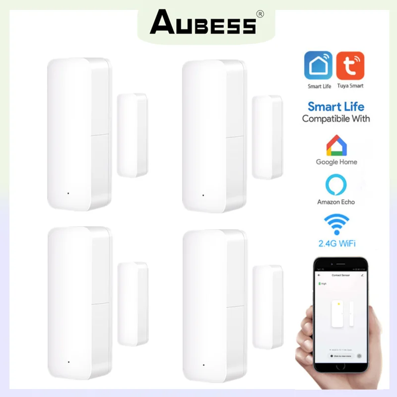 Aubess Tuya Door Window Sensor Wireless Connection Security Alarm Smart Mini Door Sensor Magnetic Switch For Alexa Google Home emergency pendant alarm