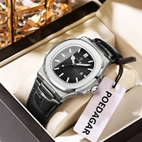 POEDAGAR Original Square Fashion Man Watch Waterproof Luminous Date Leather Men Wristwatch Business Casual Quartz Men's Watches