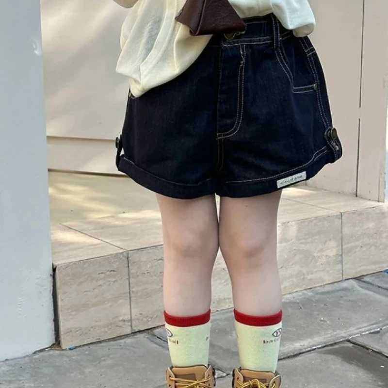  여아 데님 반바지 여름 한국 스타일 루즈핏 캐주얼 청바지 귀여운 패치 롤업 밑단 반바지