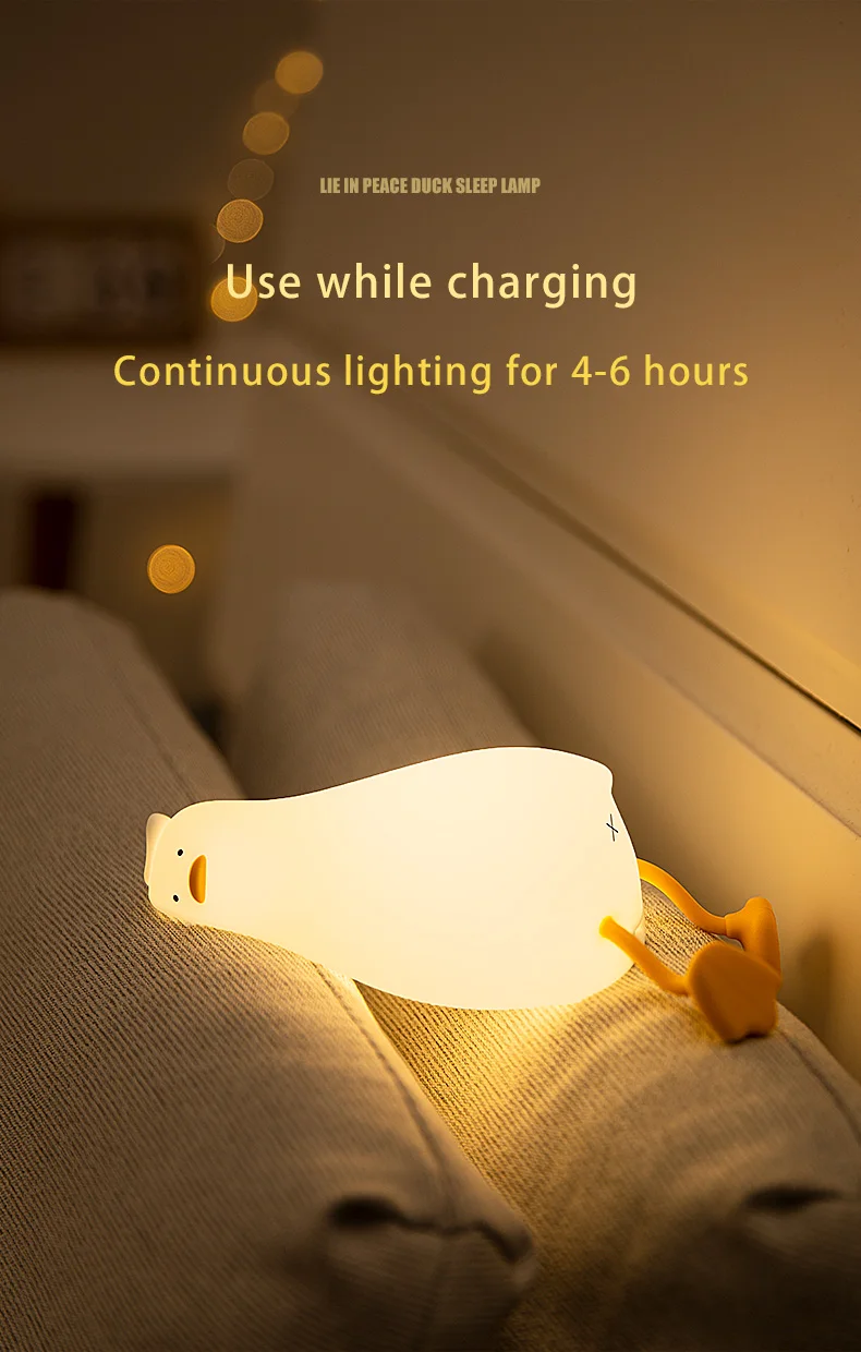Duck Rechargeable Led Night Light Pat Silicone Lamp Bedside Cartoon Cute Nightlights For Home Room Decor