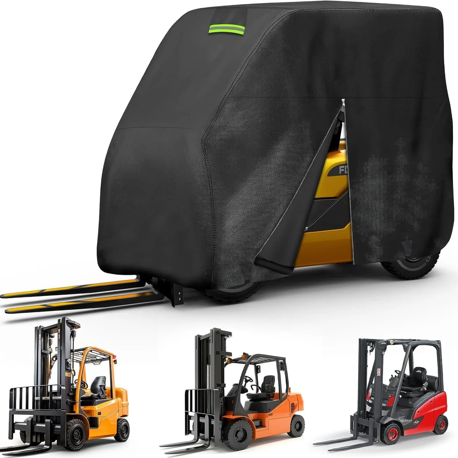 Forklift Protection Cover Waterproof 600D Up to 8000Lb with Zipper Door Reflective Strips Windproof Buckle Organizer Bag