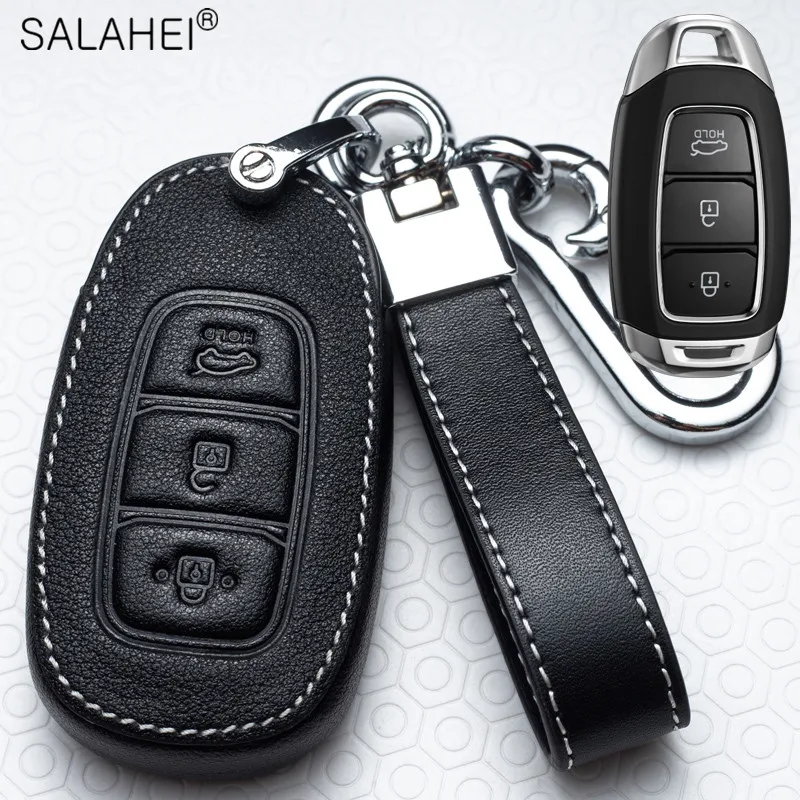 

Leather Car Key Case Cover For Hyundai Solaris HB20 Veloster I30 IX25 IX35 Accent Elantra Azera Grandeur Ig TM Santa Fe Palisade