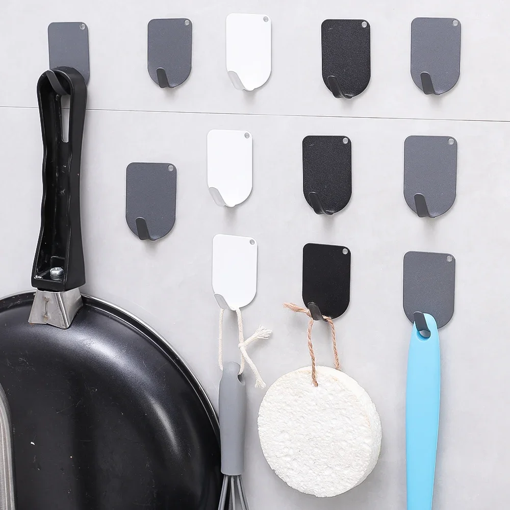 1-10PCS Stainless Steel Hooks White Traceless Self-Adhesive Hook Bathroom Kitchen Towel Key Clothes Storage Rack Door Back Hooks