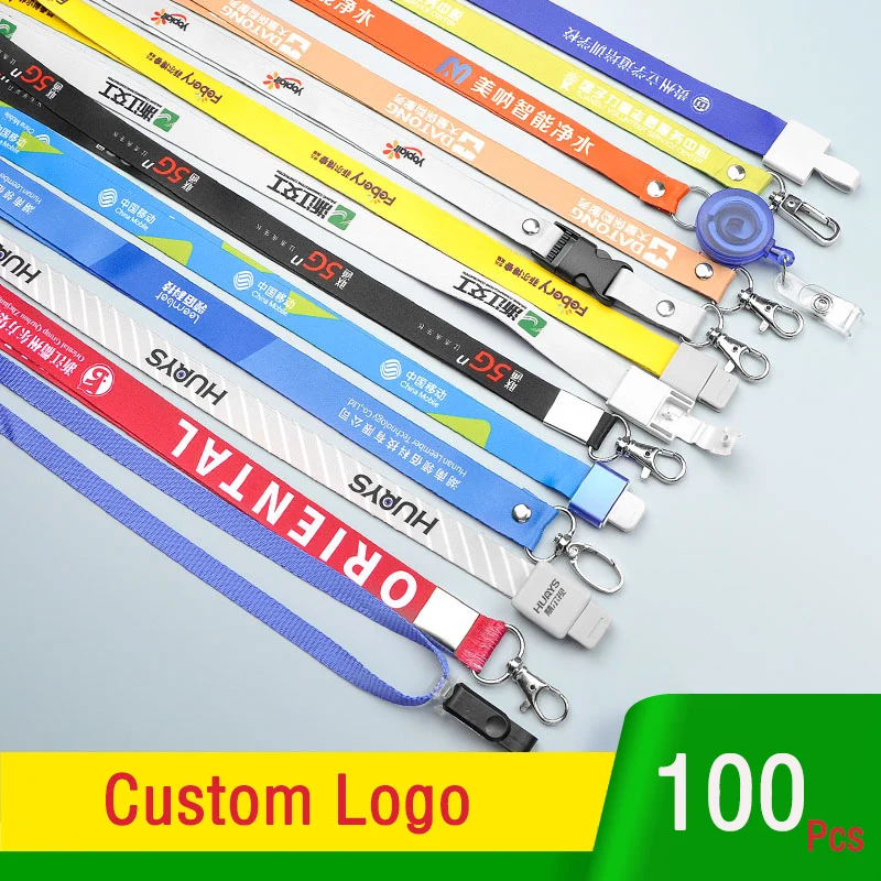 100pcs Custom Logo Lanyard Key Chain For ID Card Holder Staff Cards Safety Neck Rope With 1.5cm/2.0cm/2.5cm Width flip business id ic card holders for office staff eco friendly plastic material badge holder with original colors lanyard