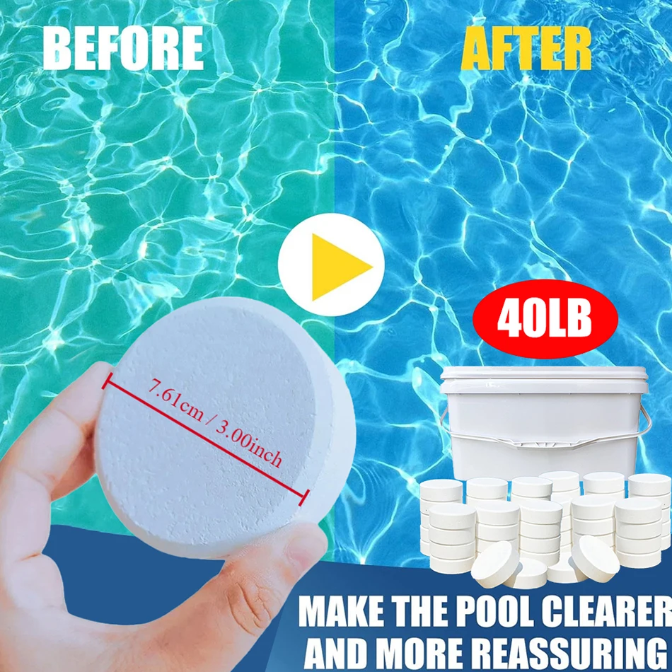 Pool Chlorine Tablets 40LB 3inch Chlorine Tablets For Swimming Pools Water Purifier Dose Stabilized