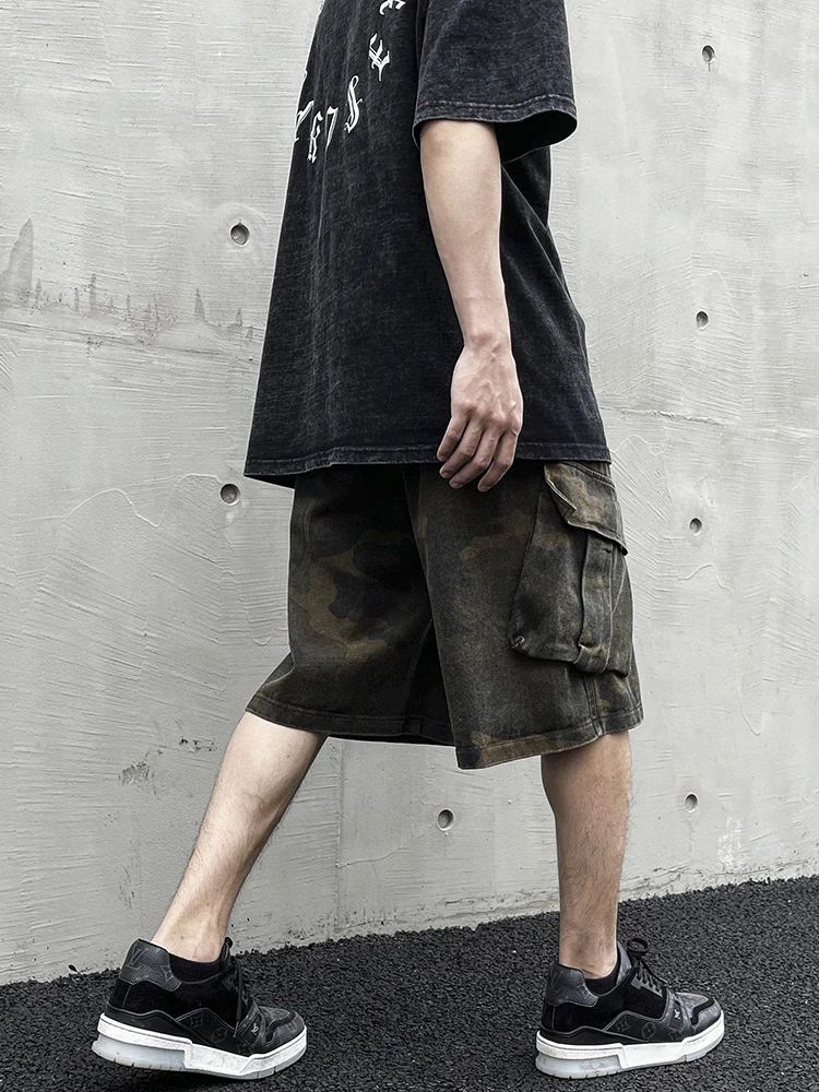 Summer Men's Cargo Shorts Party Streetwear Casual Multi-pocket Breeches Homme Loose Boardshorts Male Handsome Punk Short Pants