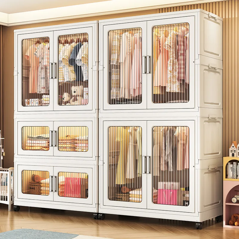 Armoire pliable en plastique pour enfants, placard de rangement pour vêtements portables, organisateur de pépinière pour bébé, gain de place, assemblage facile 1