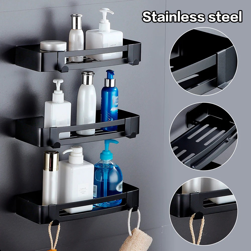 Bathroom Shelves Stainless Steel Storage Rack Holder No drill Wall