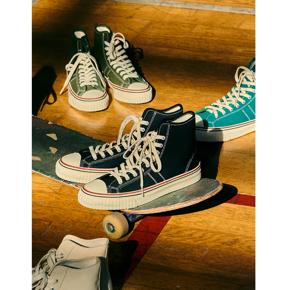 RAY KWOK Vintage 50-60s Vintage Basketball Shoes Vibram Sole V Bottom  Vulcanized Canvas Casual Shoes Amekaji