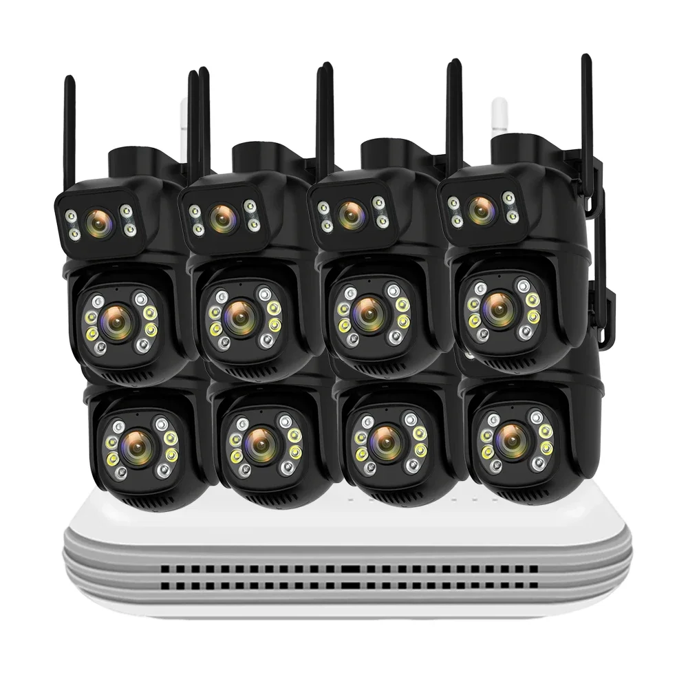 8채널 미니 와이파이 NVR HD 6MP 듀얼 렌즈 PTZ 야외 와이파이 카메라 무선 와이파이 NVR 시스템 자동 추적 감지 양방향 오디오