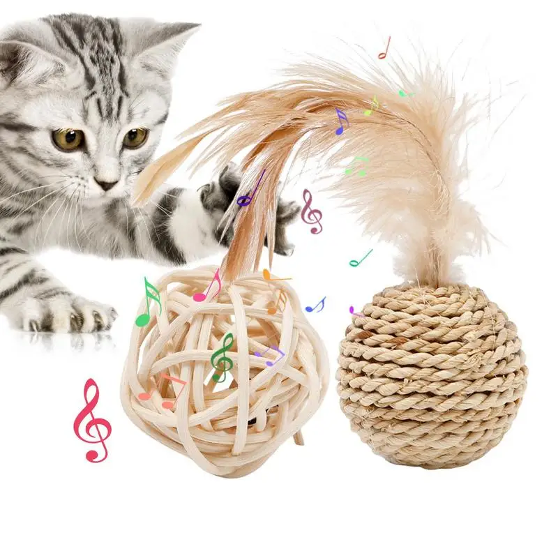 Cat Ball Toy Interactive 2Pcs Feather Cat Toys Durevole Playing Ball Cat Kicker Toys For Indoor Kitten Exercise Dogs Cat Supplies