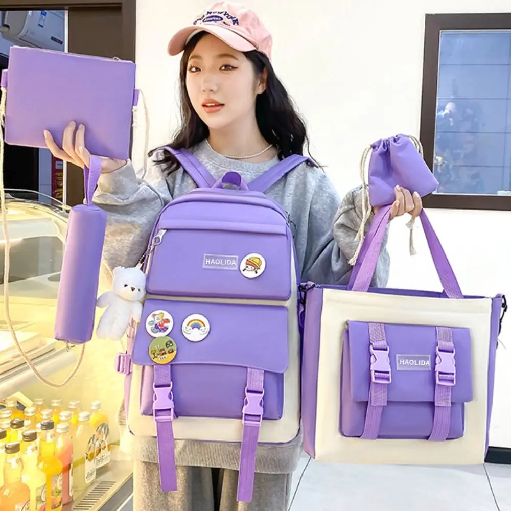 Casual Nylon Large Capacity Bags Simple Commute Badge Shoulder Backpack A Set of Four Schoolbag Korean Style School Bag Kids 5