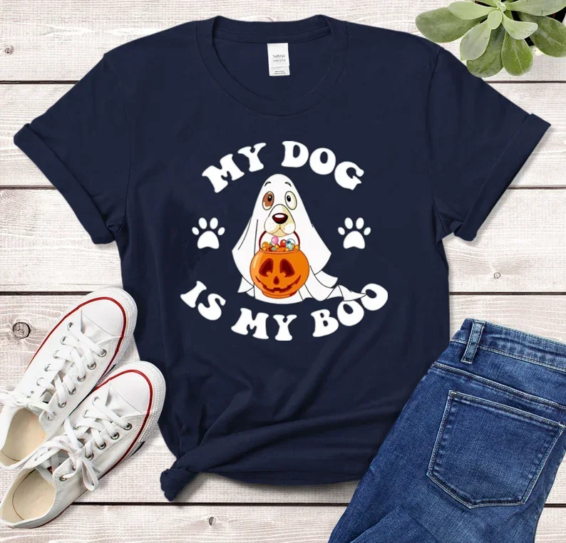 

Medium Stretch My Dog is My Boo Halloween Shirt Cute Ghost Dog Tee