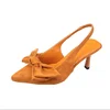 Summer Pumps New Womens Sandals Slingback Bow-knot Single Shoes Pointed Toe High Heels Party Dress Women Zapatos De Mujer 4